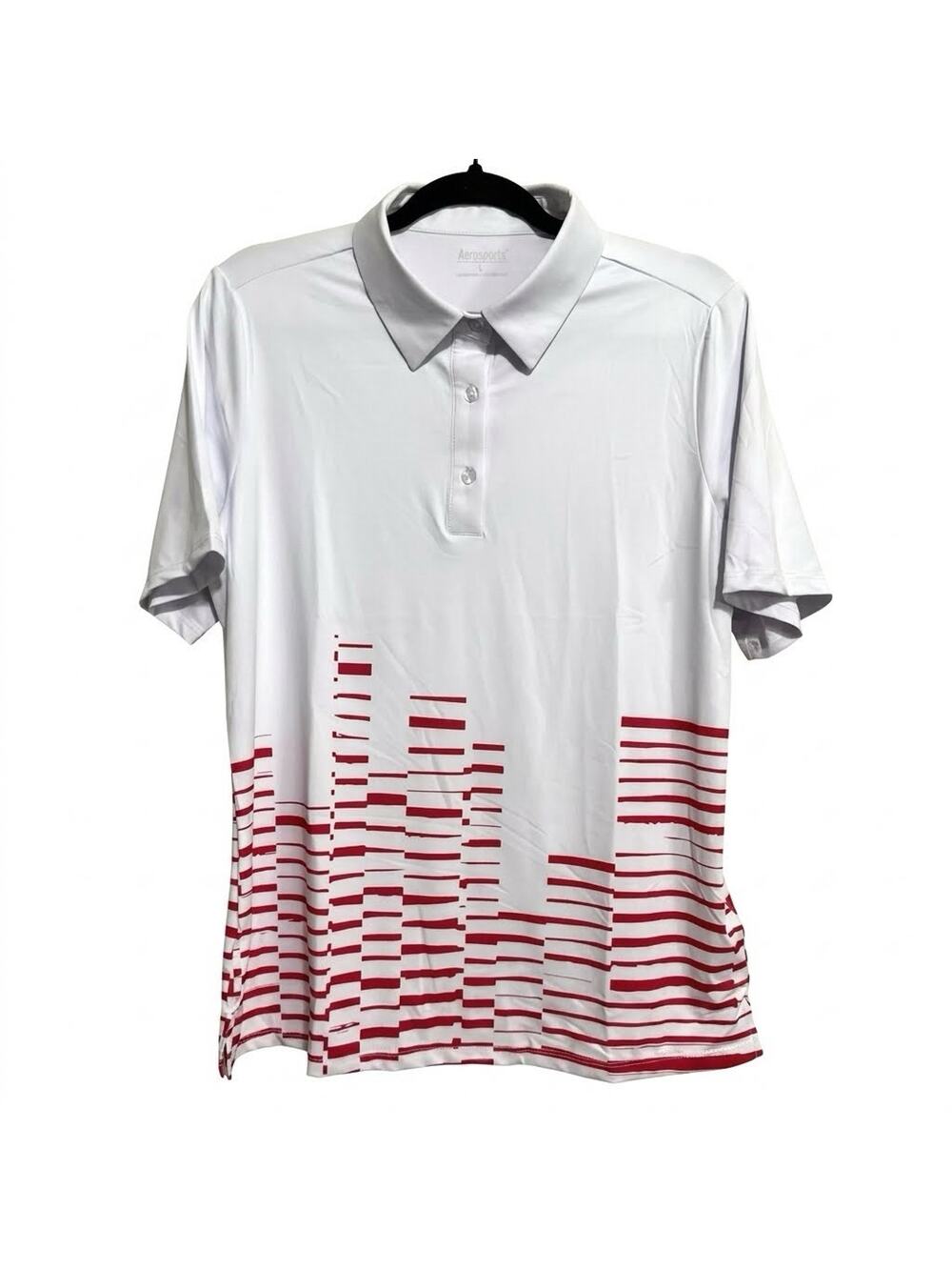Acegolfs Golf Polo Shirt Men’s Large White Red Geometric Performance AthleticNWT